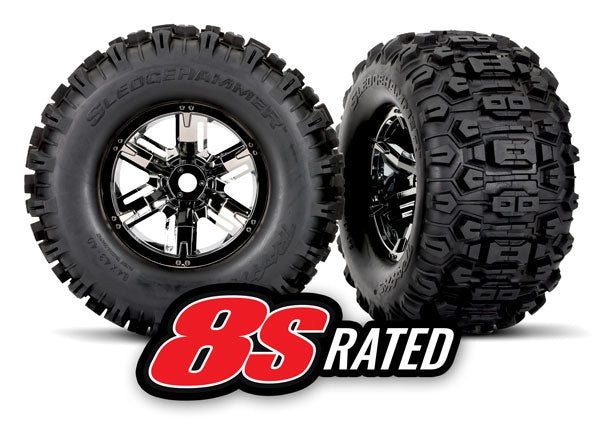 Traxxas 7774A T&W Blk Chrm Whl Sldhmr Tire L&R