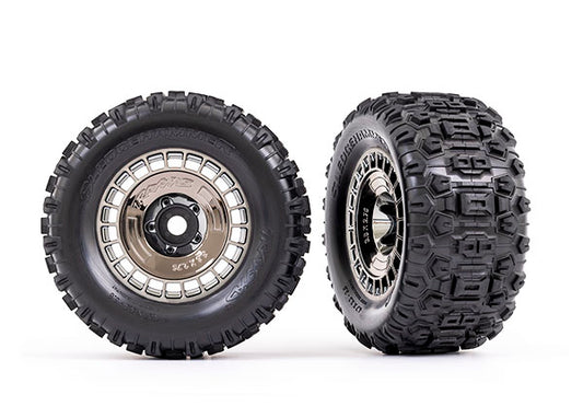 Traxxas 9572T T&W Blk Chrm Whl Cvr/Sledghmr Tire