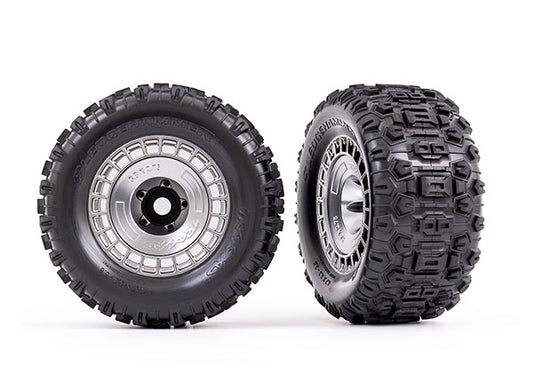 Traxxas 9572X T&W Stn Chrm Whl Cvr/Sledghmr Tire